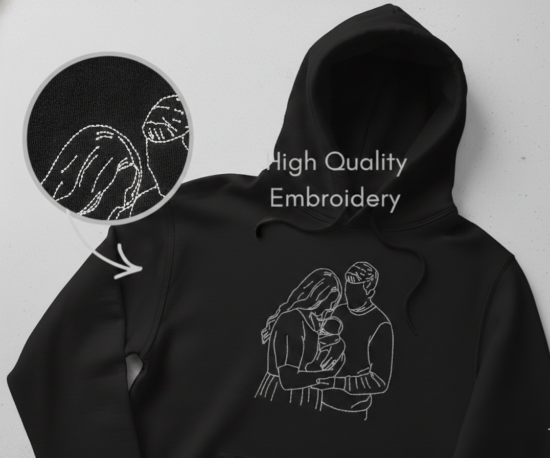 Moment Stitched in Time- Custom Photo Outline Embroidered Hoodie